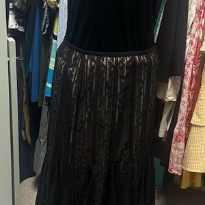 LOFT Black Lace A-Line Midi Skirt